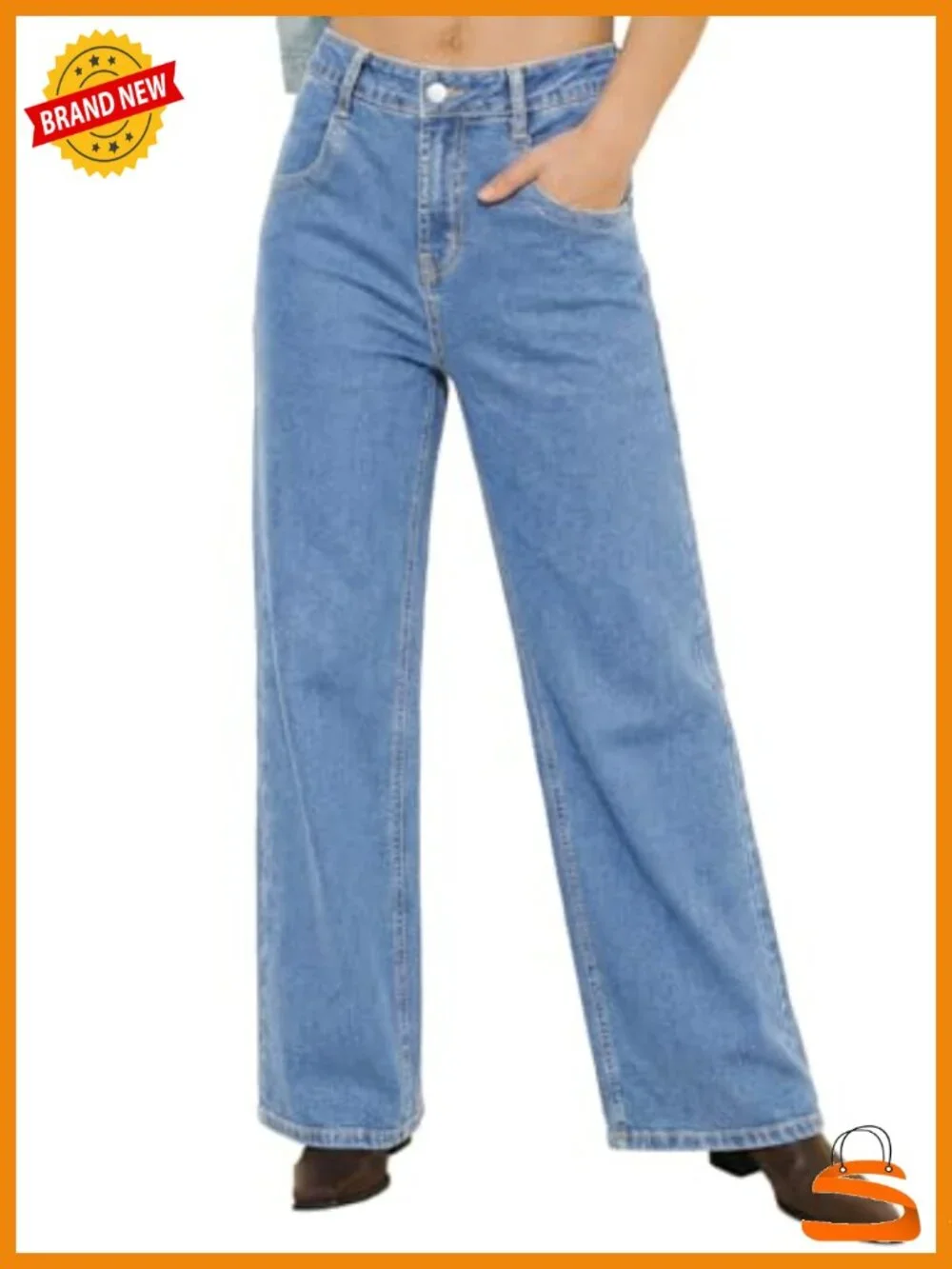 High Waisted Wide Leg Jeans Stretchy Straight Leg Baggy Denim Pants Skate Pocket